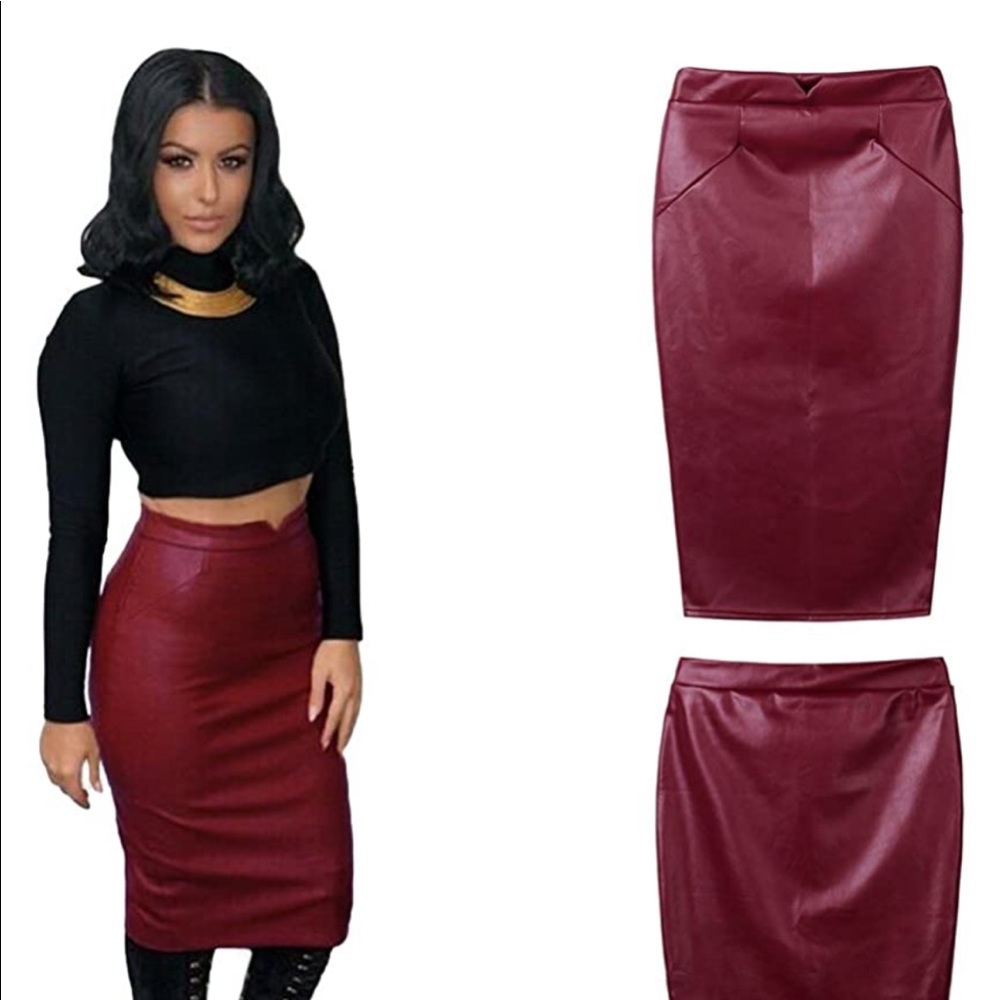 Burgundy Faux Leather Skirt